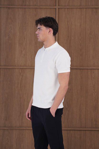 Capo Micro Square Zip Polo Shirt - Off White