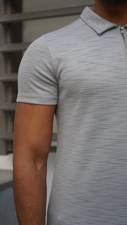 Capo INTERLOCK SLUB Zip SS Polo - Grey