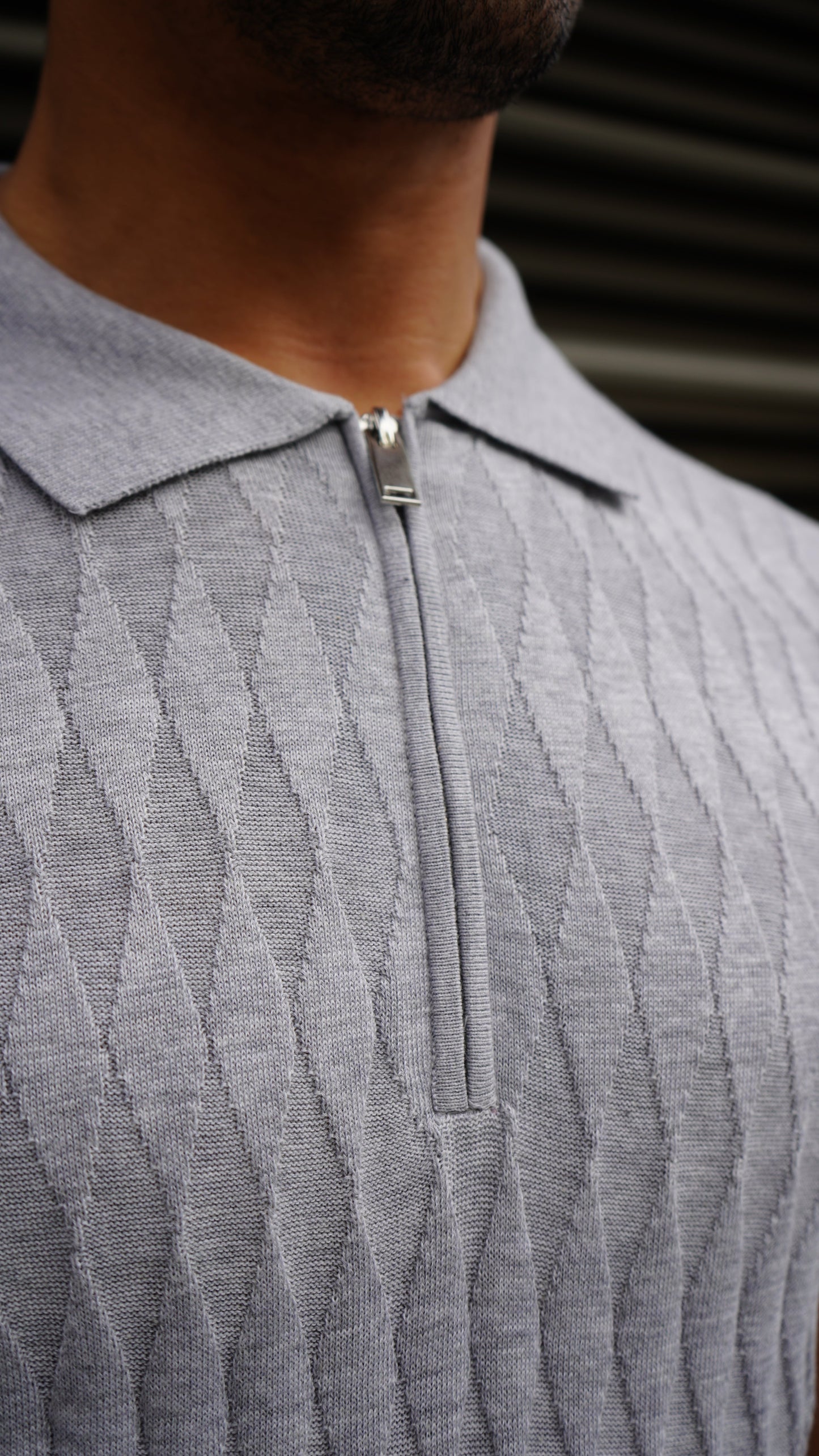 Capo Egyptian Cotton DIAMOND SS Zip Polo Shirt - Grey