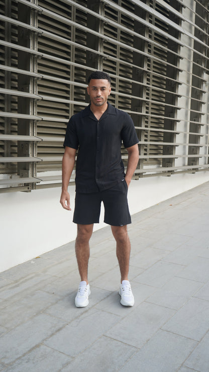 Capo SEERSUCKER SS Revere Shirt - Black