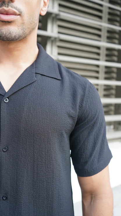 Capo SEERSUCKER SS Revere Shirt - Black
