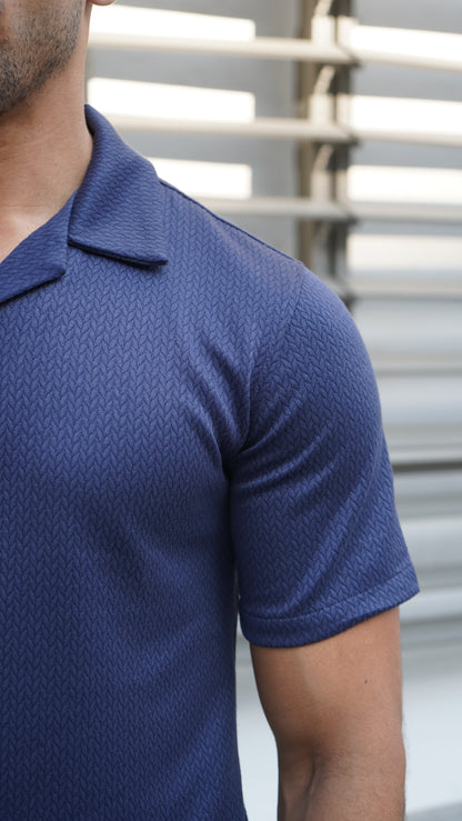 Capo TEXTURED BEAD SS Revere Shirt - Navy