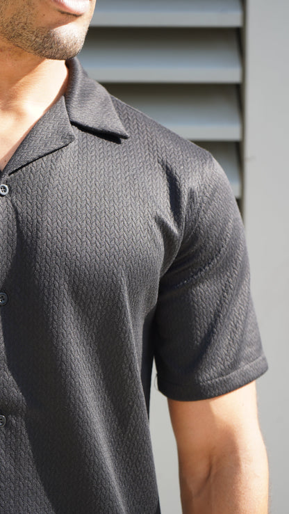 Capo TEXTURED BEAD SS Revere Shirt - Black