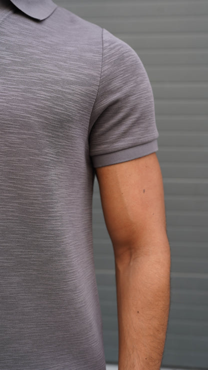 Capo Jersey Slub Cuban Polo Shirt - Charcoal