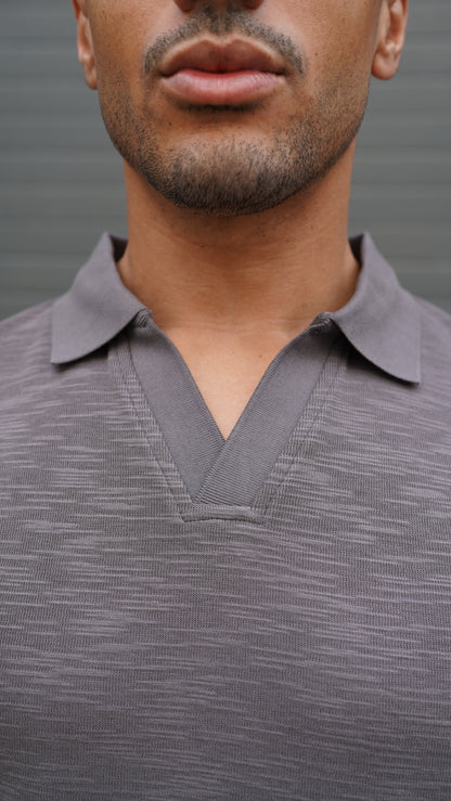 Capo Jersey Slub Cuban Polo Shirt - Charcoal