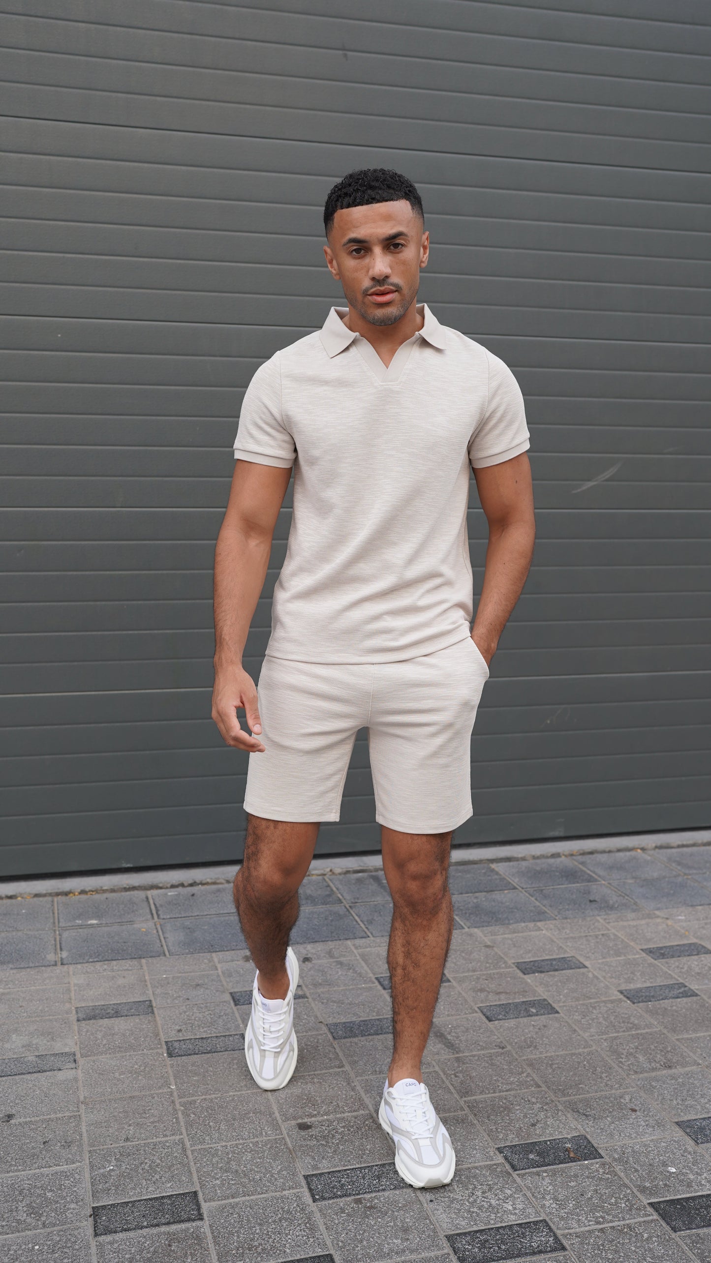 Capo Jersey Slub Cuban Polo Shirt - Stone Grey