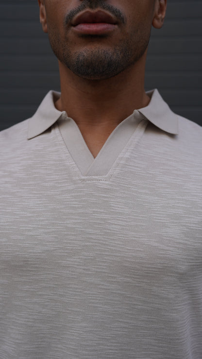 Capo Jersey Slub Cuban Polo Shirt - Stone Grey