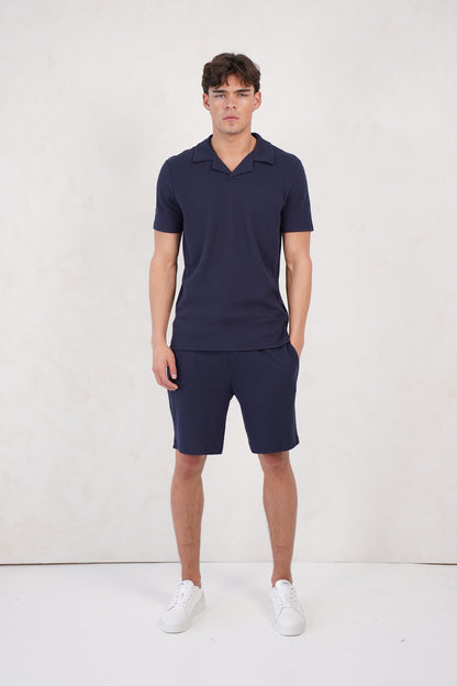 Capo Pleated Polo Shirt - Navy