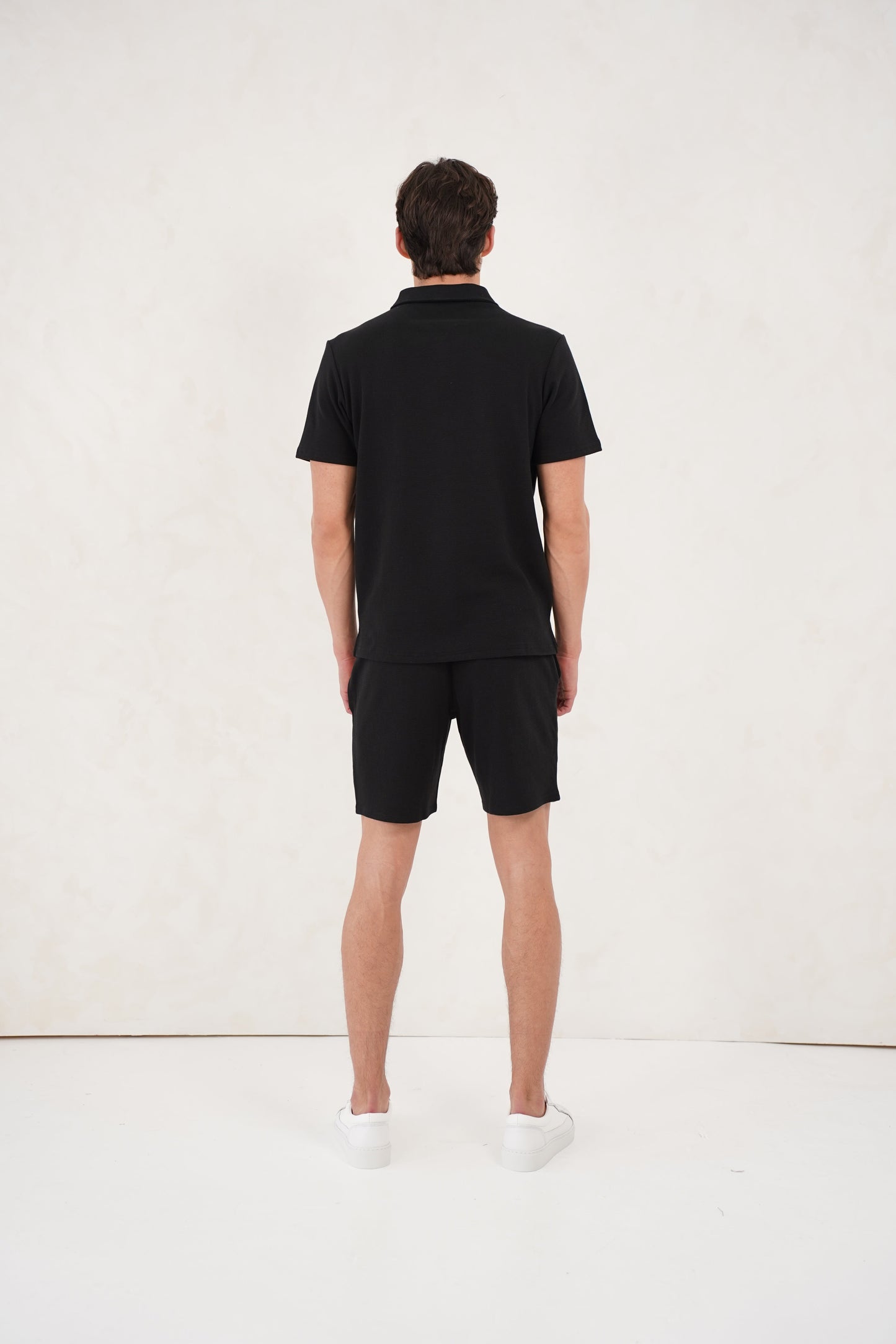 Capo Textured Zip Up Polo Shirt - Black