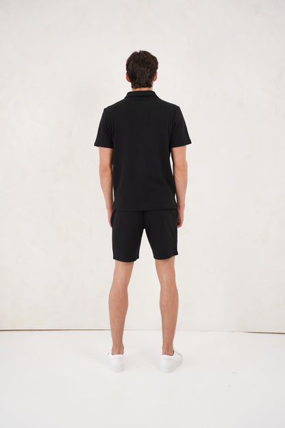 Capo Textured Zip Up Polo Shirt - Black