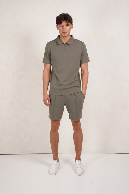 Capo Textured Zip Up Polo Shirt - Light Olive