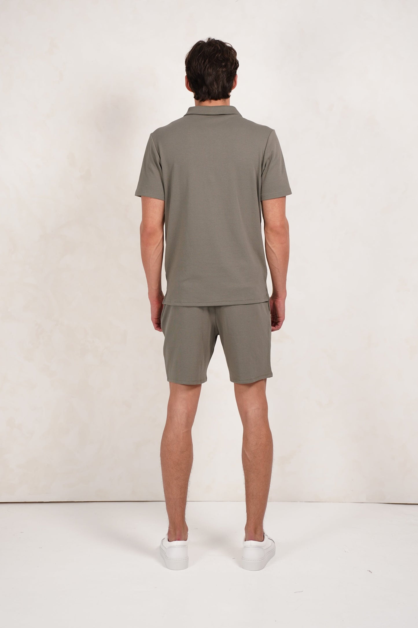 Capo Textured Zip Up Polo Shirt - Light Olive