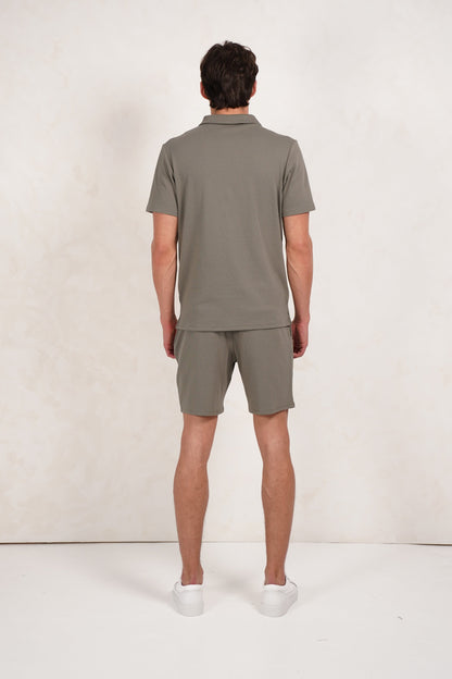 Capo Textured Zip Up Polo Shirt - Light Olive