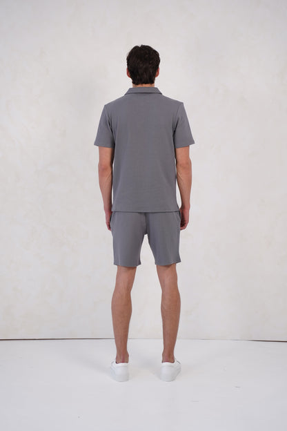 Capo Textured Zip Up Polo Shirt - Grey
