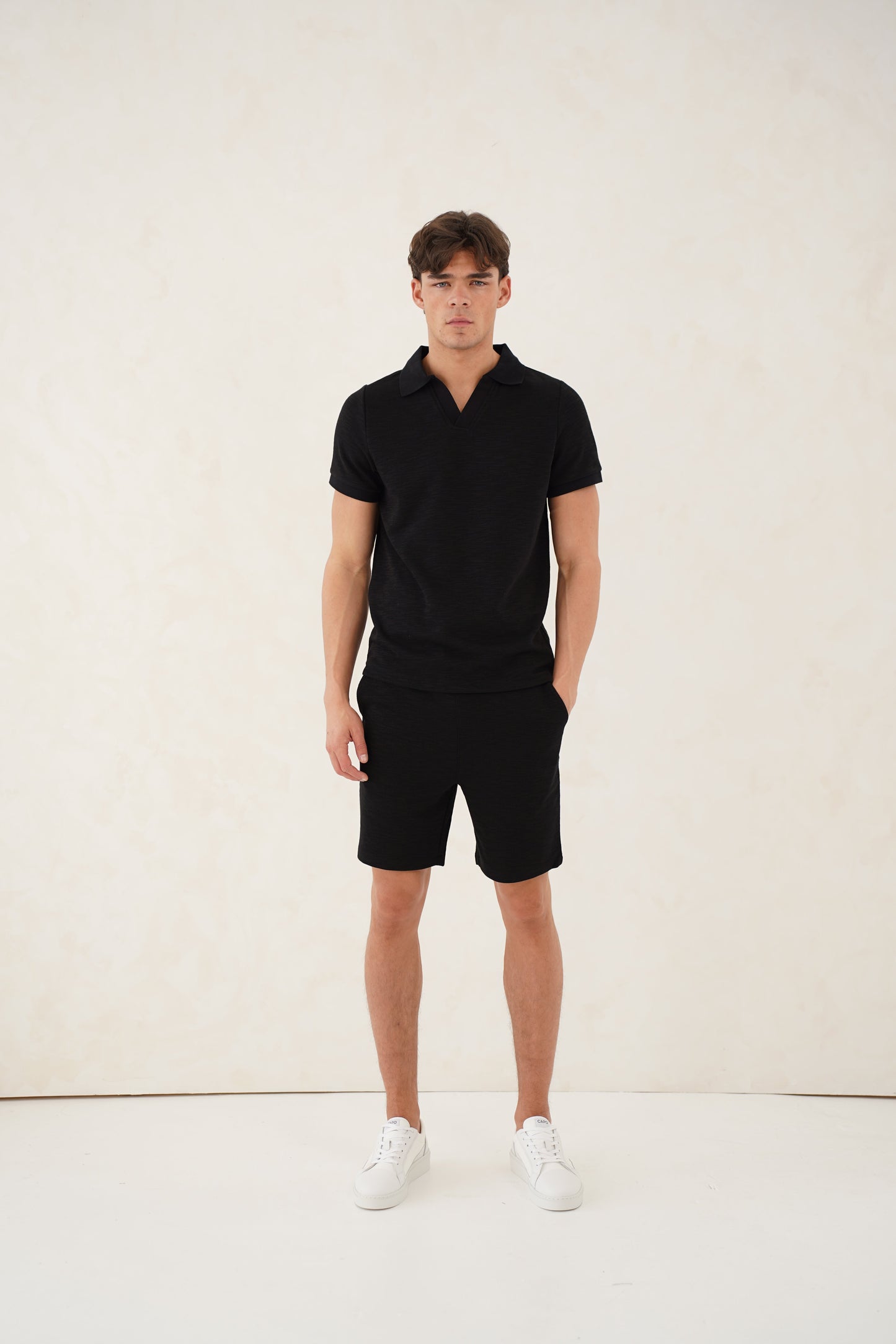Capo Jersey Slub Cuban Polo Shirt - Black