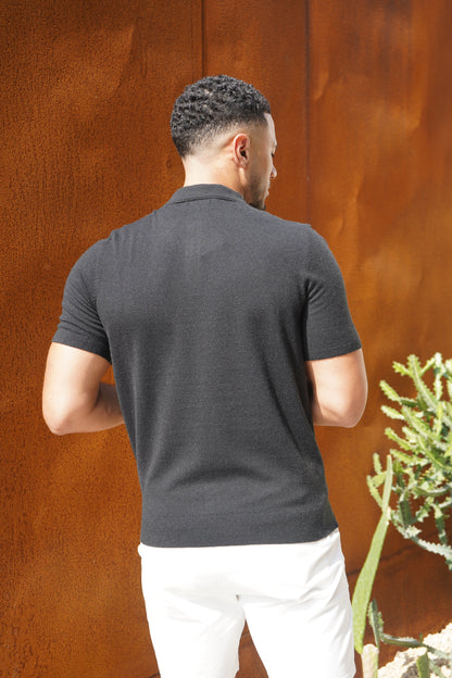 Capo Button Up SS Polo Shirt - Black