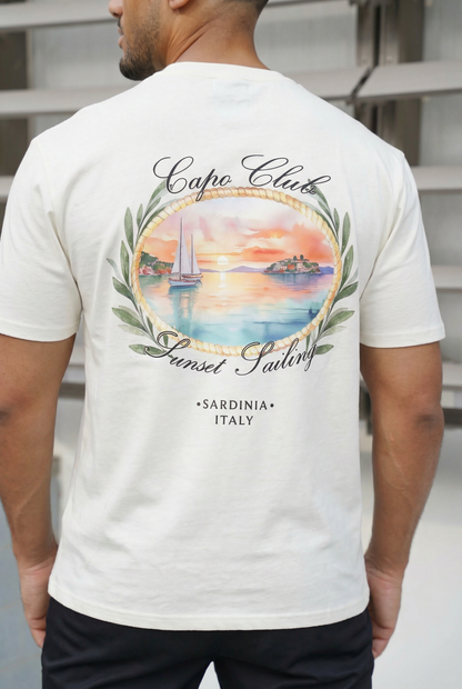 Capo Sunset Sailing Printed T-Shirt - White