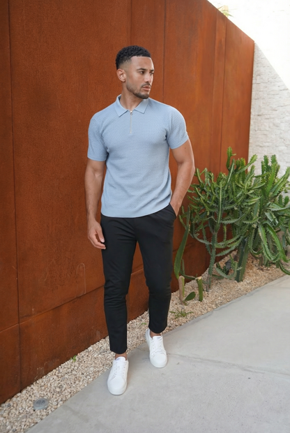 Capo Micro Square Zip Polo Shirt - Sky Blue