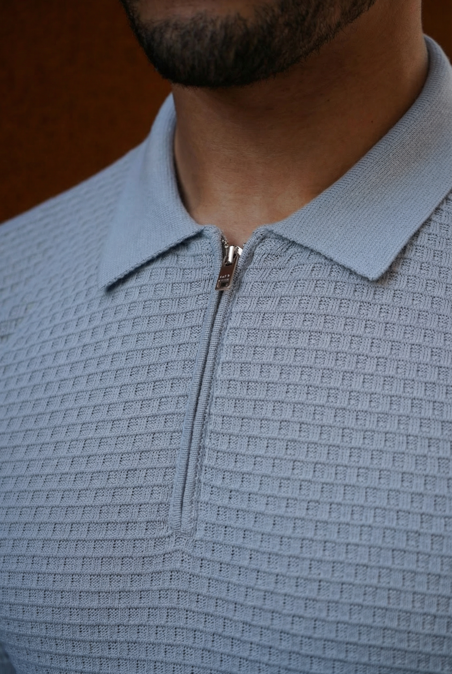 Capo Micro Square Zip Polo Shirt - Sky Blue