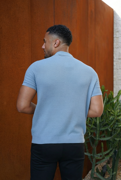 Capo Micro Square Zip Polo Shirt - Sky Blue