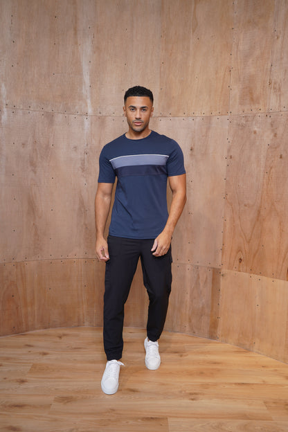 Capo Mercerised Stripe Colour Block T-Shirt - Navy