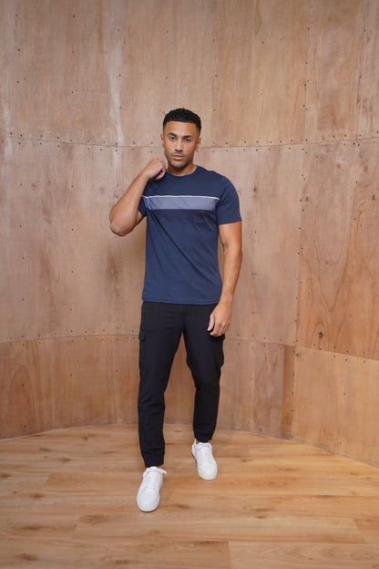 Capo Mercerised Stripe Colour Block T-Shirt - Navy
